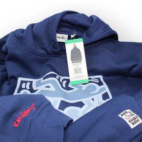 NEW Large Keith Haring Art UNTITLED 1987 DANCE Hoodie Navy - Picture 14 of 14